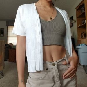 White vintage short sleeve button up sweater